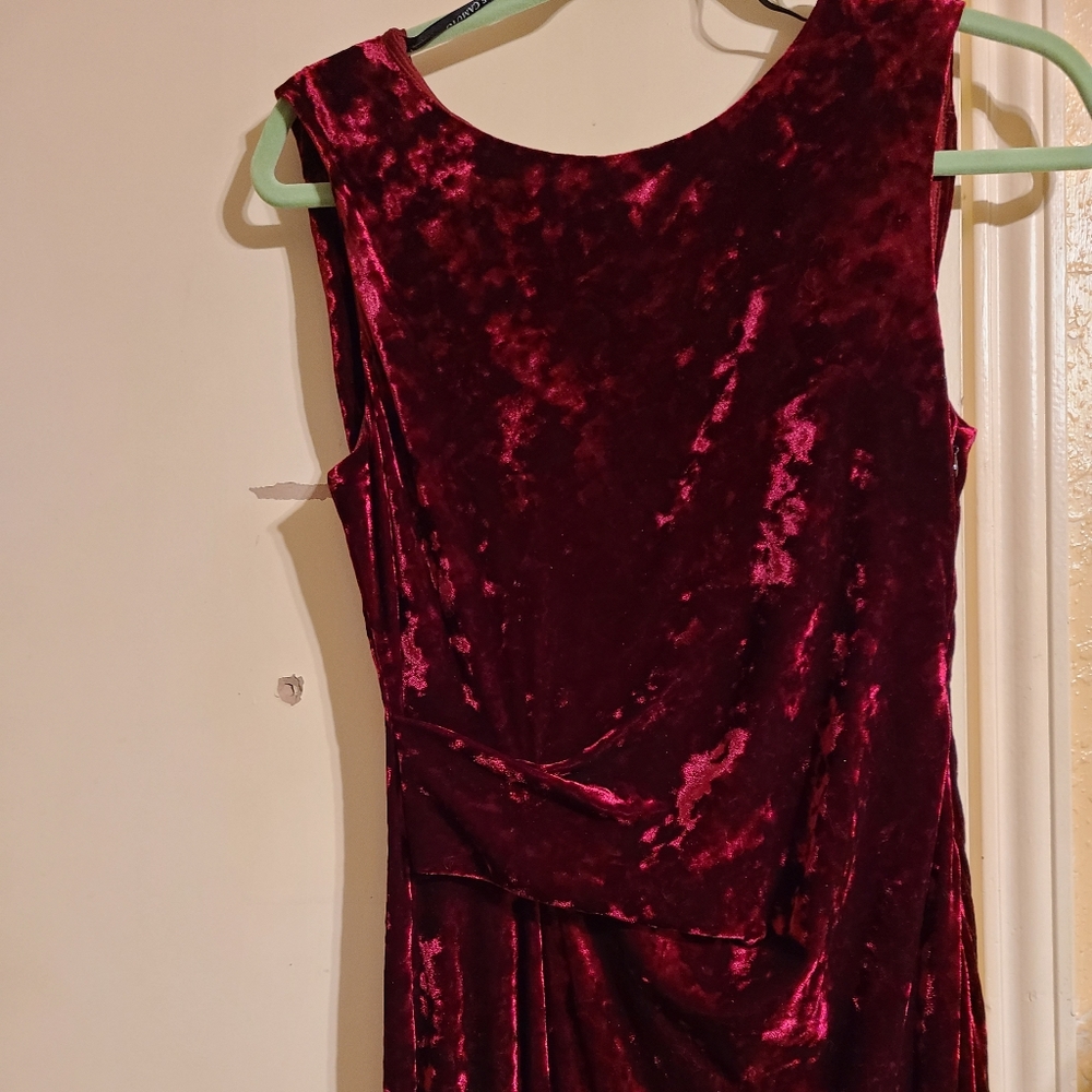 Floor length burgundy velvet gown